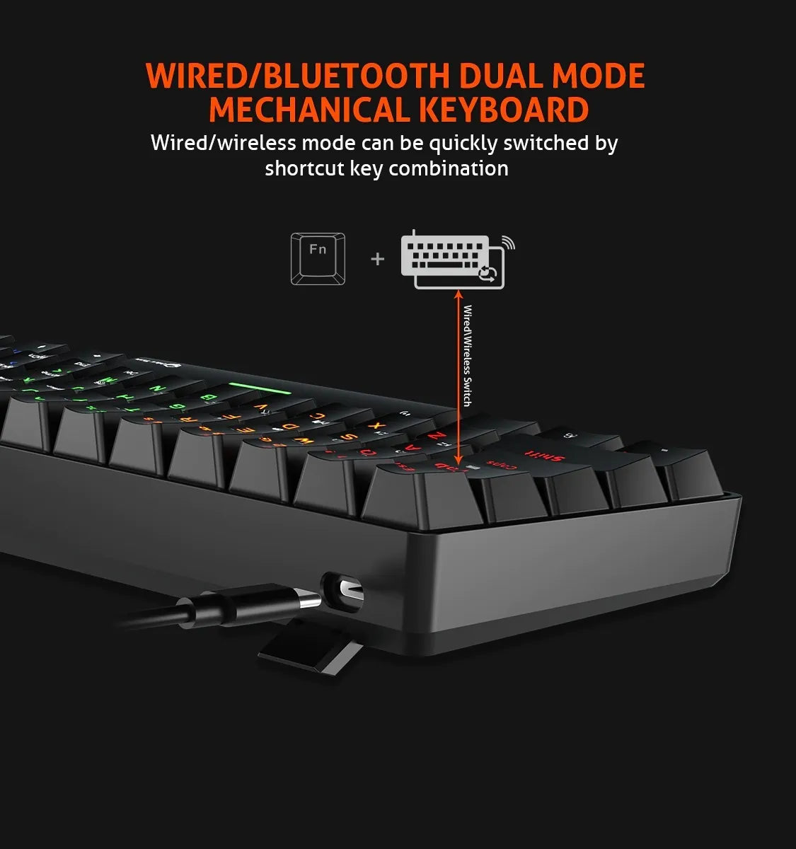 Meetion MT-MK005BT Hestia 60% Mechanical Gaming Keyboard, Wired/Bluetooth, RGB