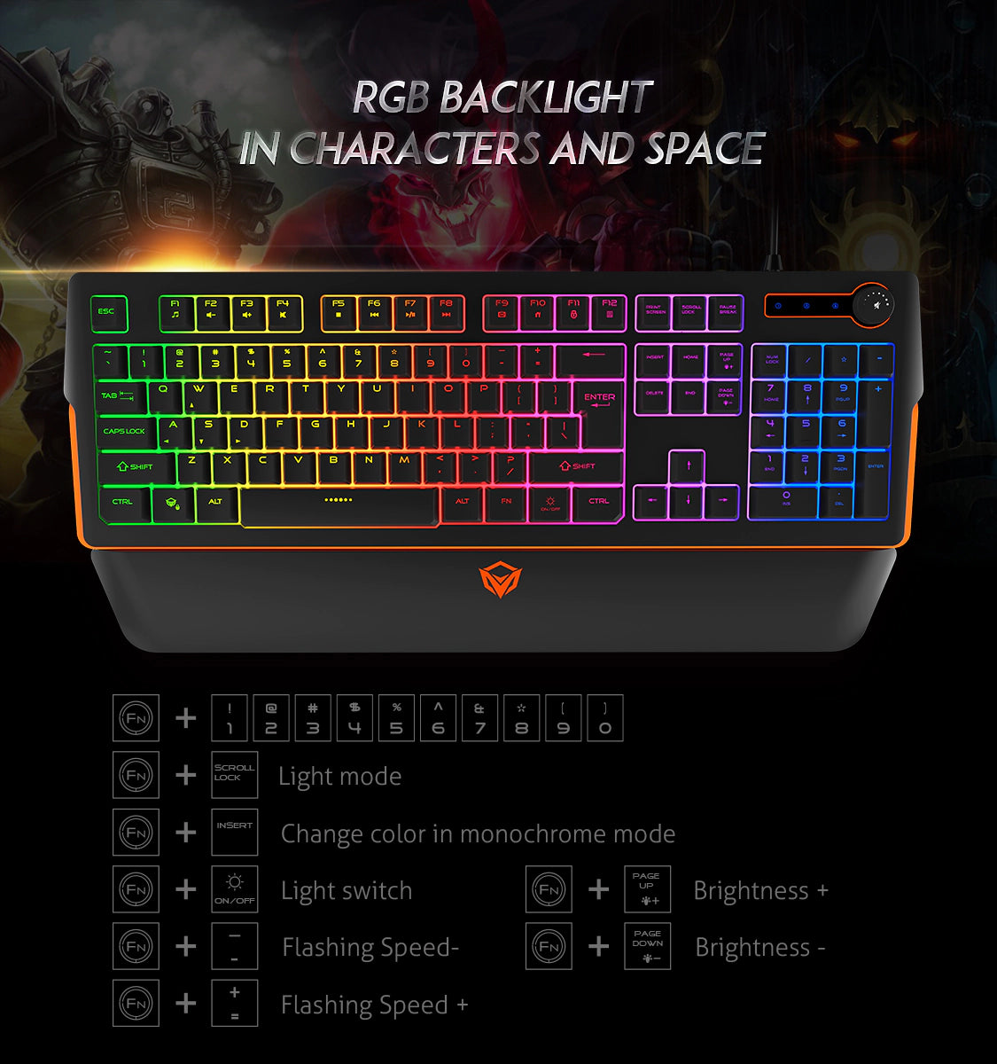 Meetion MT-K9520 Gaming Keyboard, Wrist Rest Keyboard for Gaming, RGB Backlit