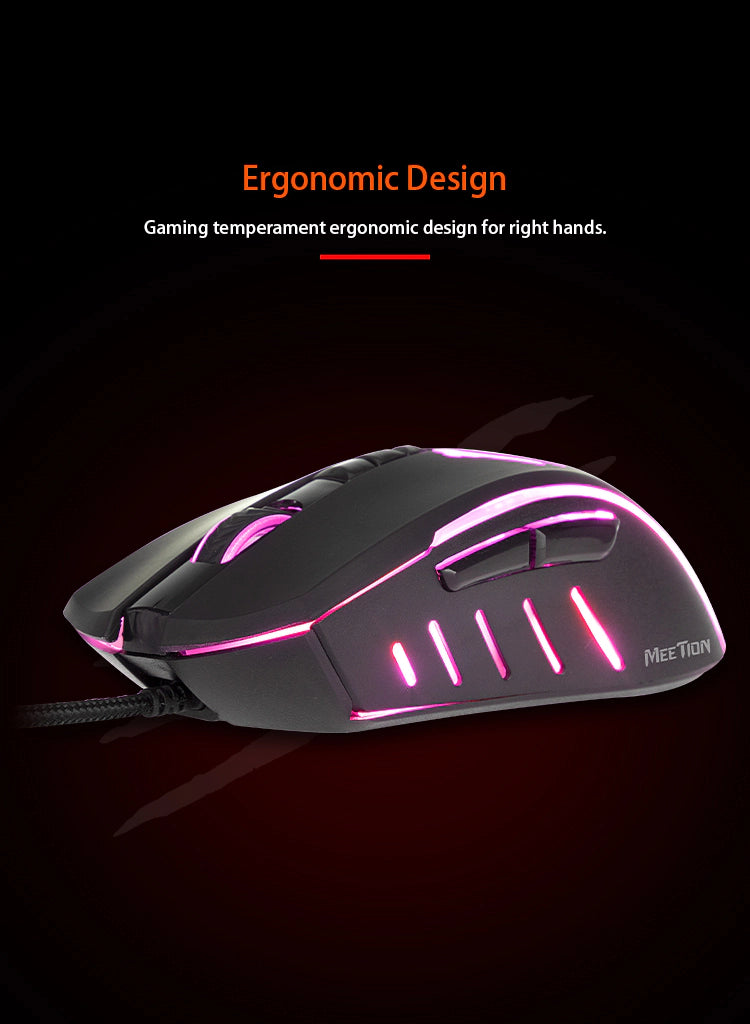 MeeTion MT-C011 USB Wired RGB Gaming Mouse & Pad Combo, Resolution 6400DPI