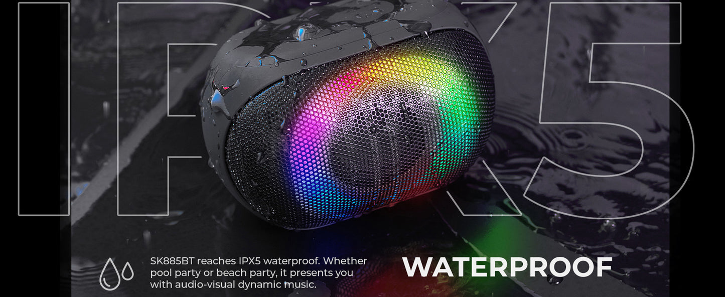 HAVIT Wireless Speaker SK885BT Colorful RGB Light Waterproof 8w Battery: 3.7V/1800mAh