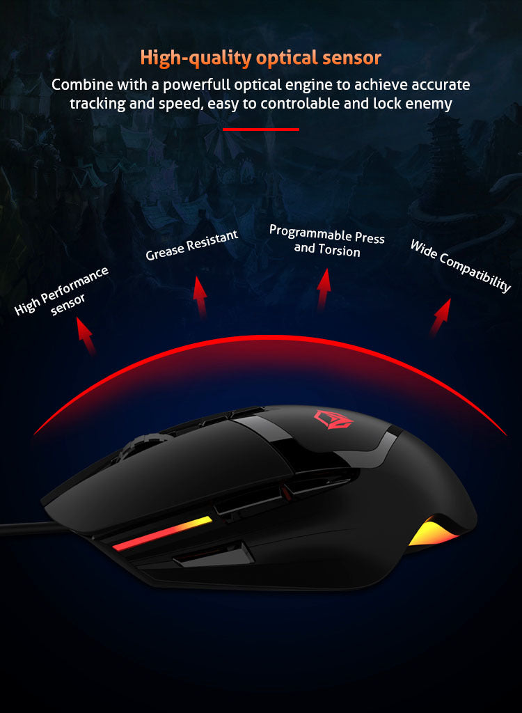 MeeTion MT-G3325 USB RGB Professional Gaming Mouse, Resolution 5000DPI, Keys:8