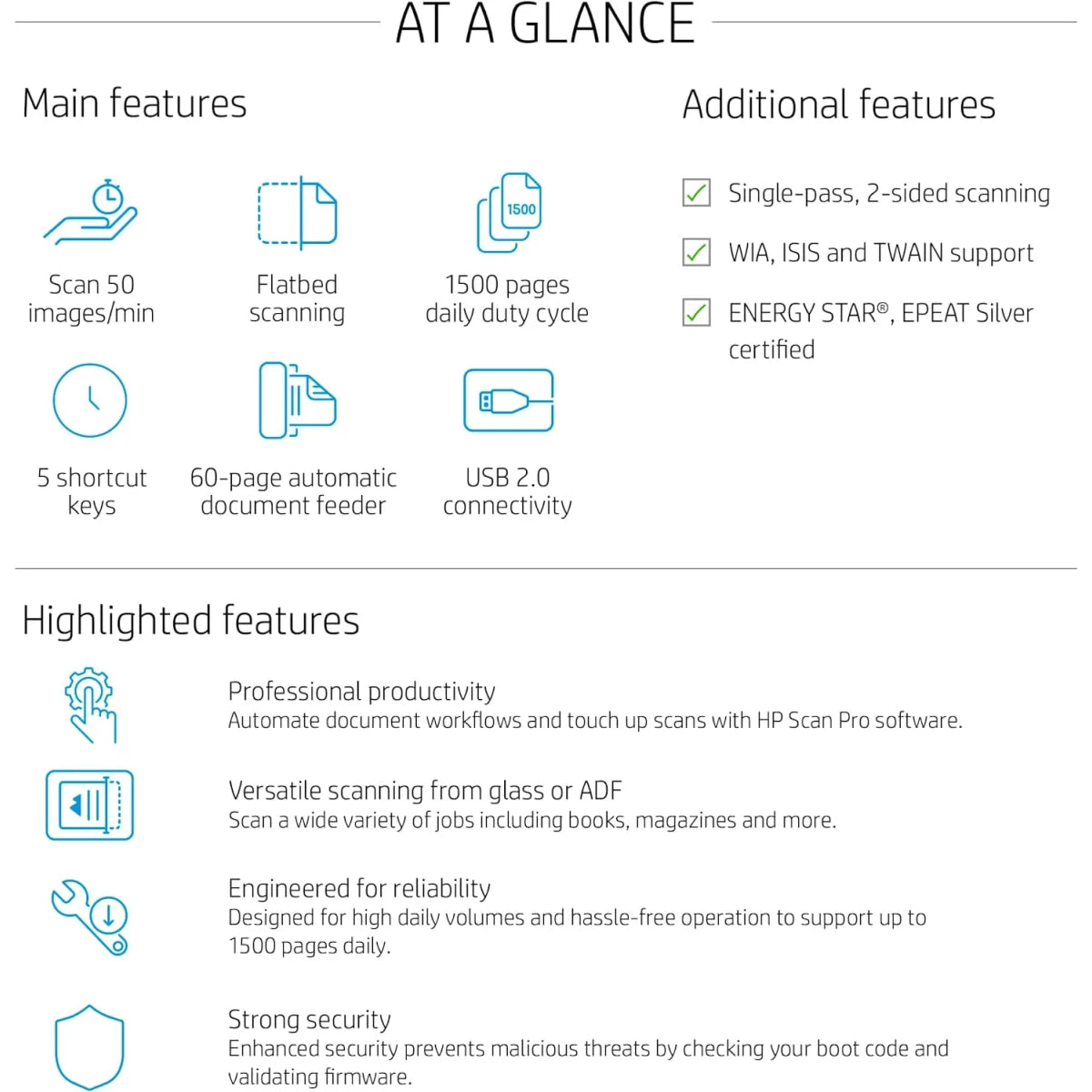 HP SCANJET PRO 2600 F1 Scanner Fast 2-Sided 25ppm Scanning, Duplex, Feeder