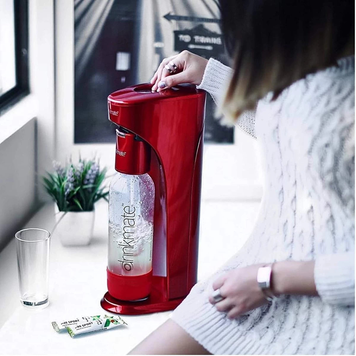 DrinkMate Water & Soda Machine,Carbonates Any Drink ,Cylinder Included - Red