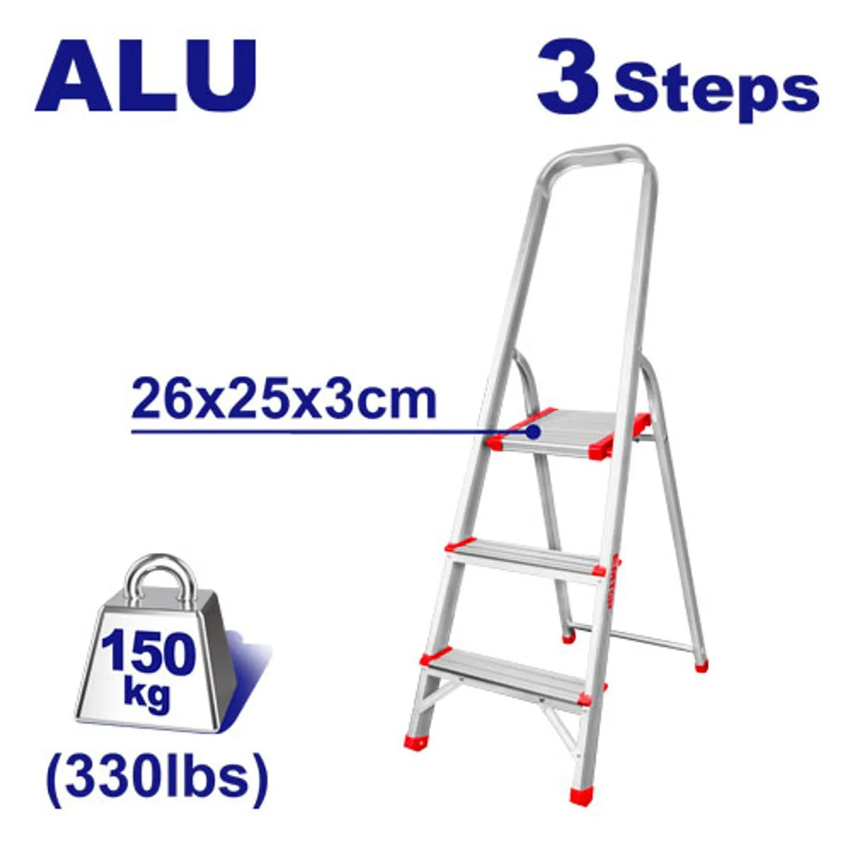Emtop 3-Step Wide Ladder Heavy-duty Aluminum Anti-slip rubber feet 150Kilo ELAD1031