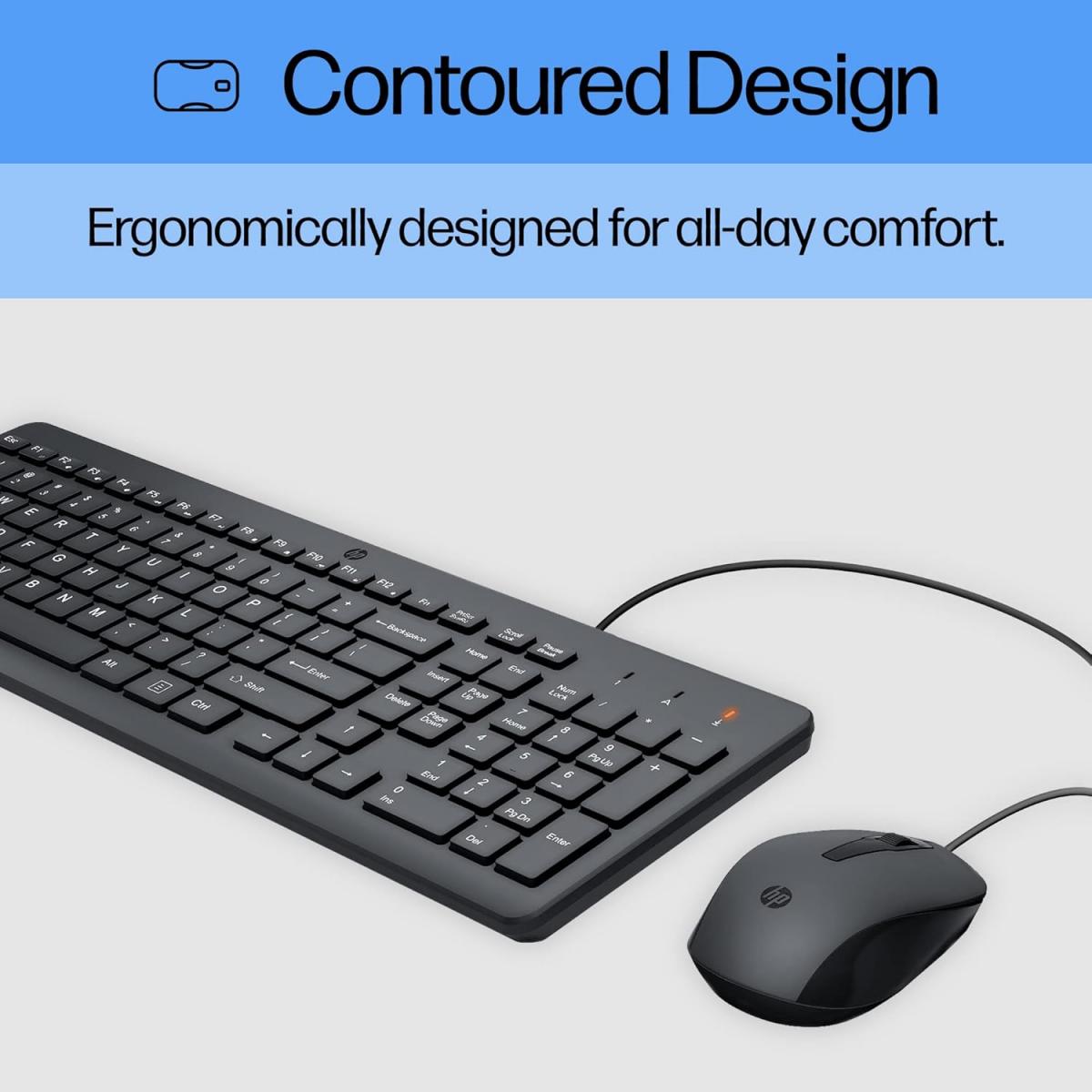 HP 150 Wired Mouse and Keyboard Combo - Full-Sized, Low-Profile Keyboard