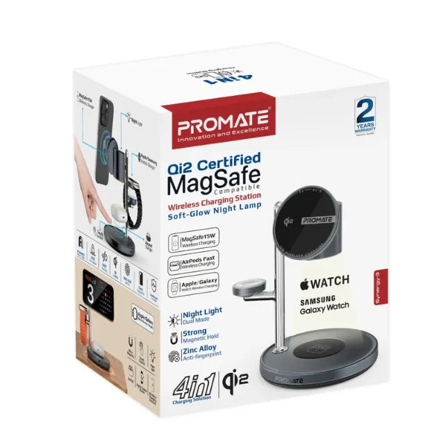 Promate 4-in-1 Qi2 Certified MagSafe Compatible Wireless Charging Station Synergy-3