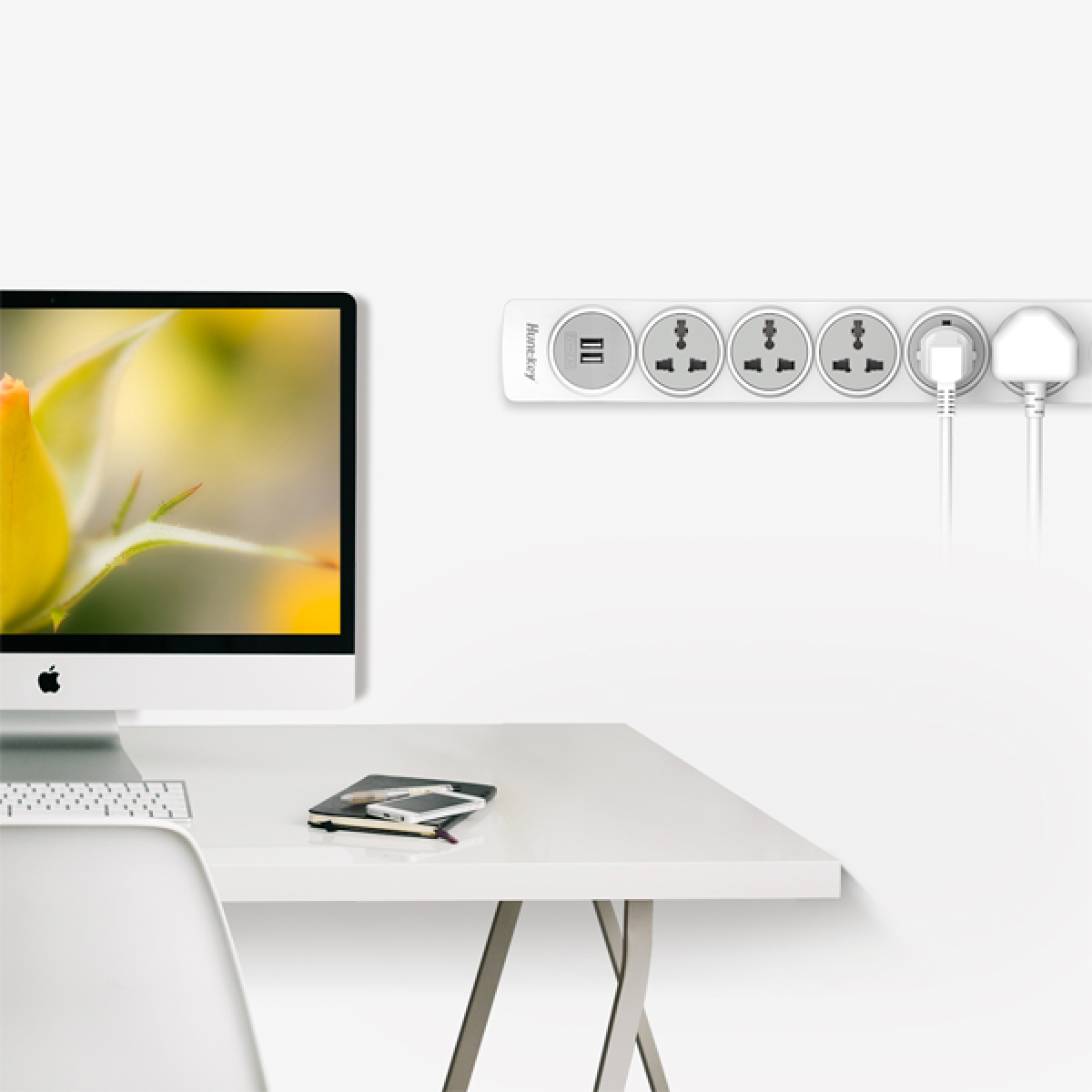 Huntkey SZN607 Power Strips, Universal Standard Child-protective 3Meter cable UK 250V