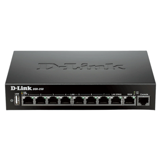 D-Link DSR-250 8-Port Gigabit VPN Router- Supports up to 75 VPN