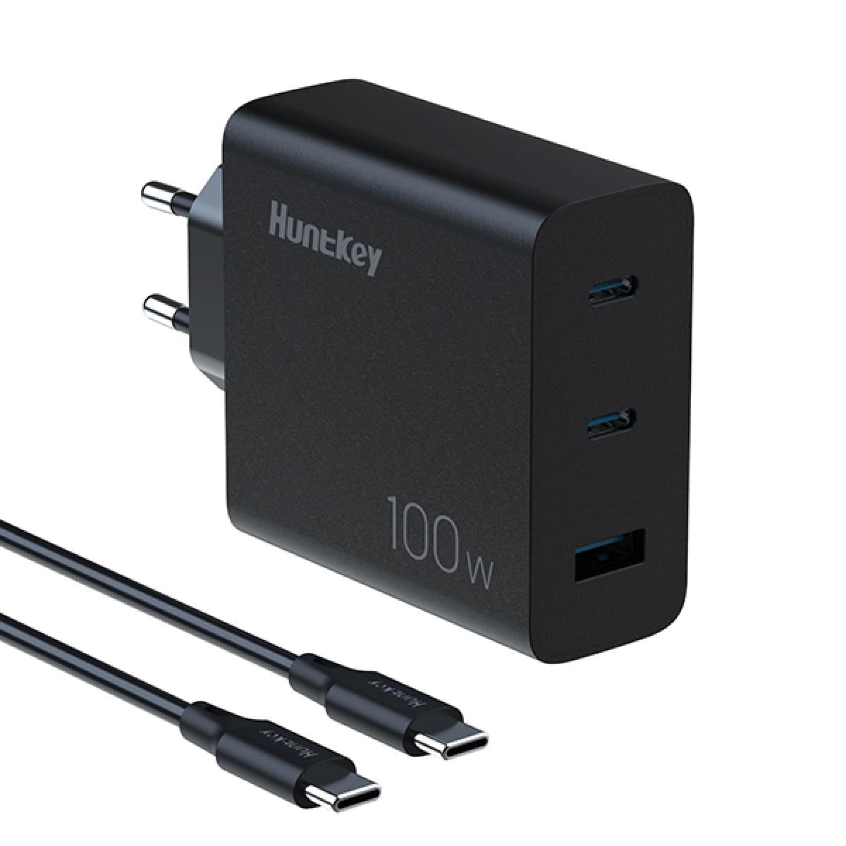 Huntkey 100W GaN PD Wall Charger 2 Pin Plug with Type-C Cable