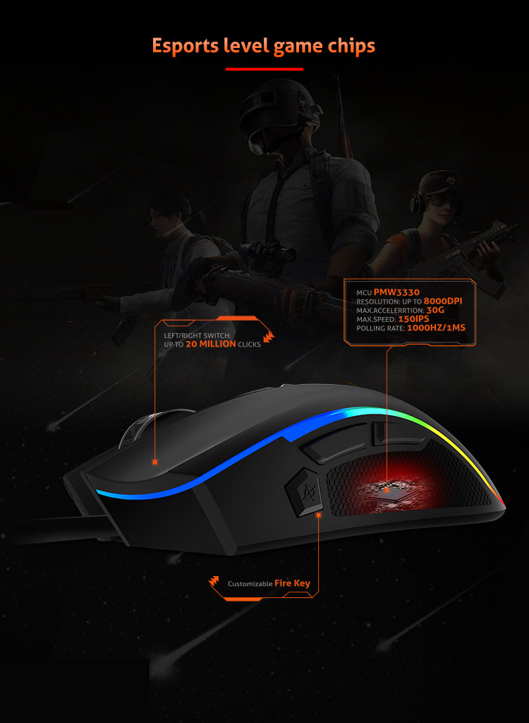 MeeTion MT-G3330 USB Tracking Gaming Mouse Hera, Resolution 8000DPI, Keys:9