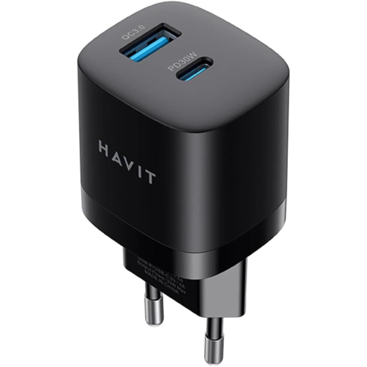 HAVIT UC303 EU 2-Port Travel Charger 30W, Supports Quick Charge (Black)