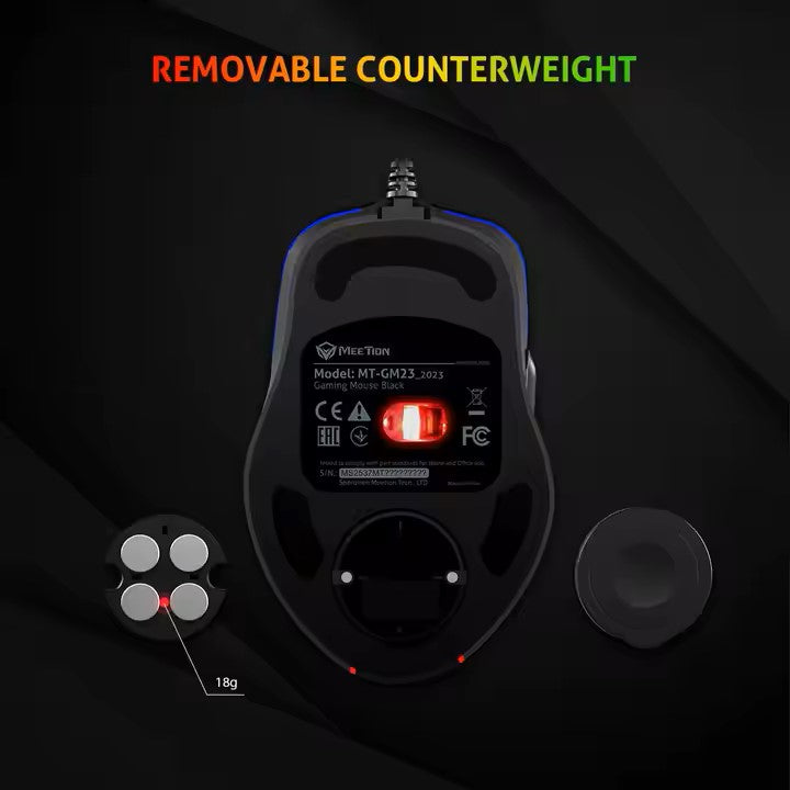 MeeTion MT-GM23 USB Wired RGB Gaming Mouse, Resolution 12800DPI, Keys: 5+1