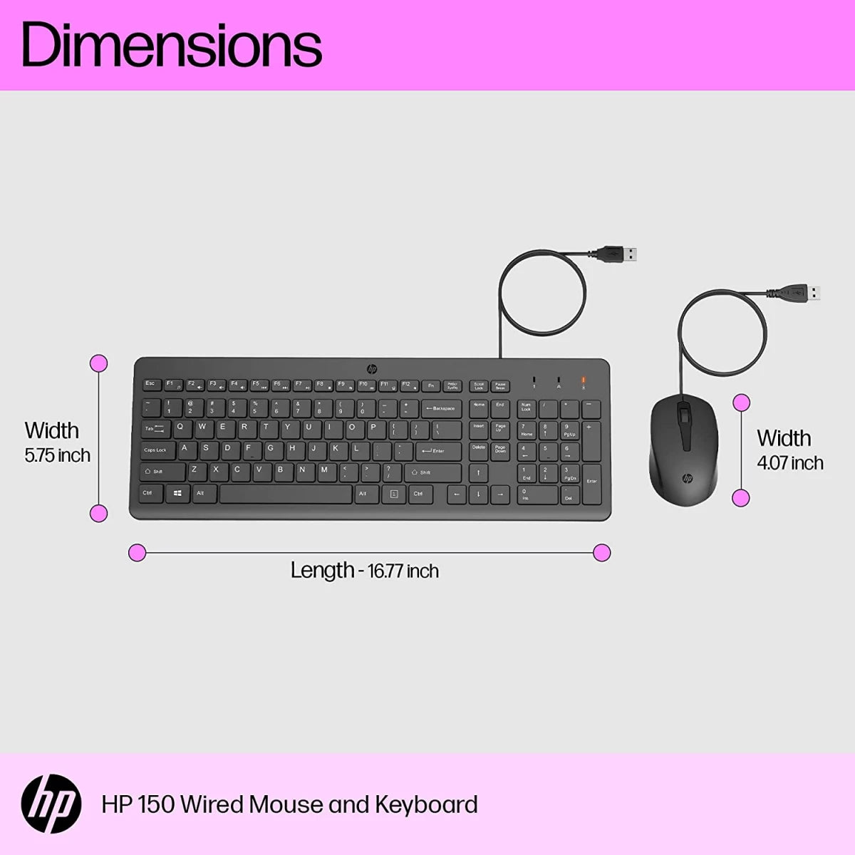 HP 150 Wired Mouse and Keyboard Combo - Full-Sized, Low-Profile Keyboard