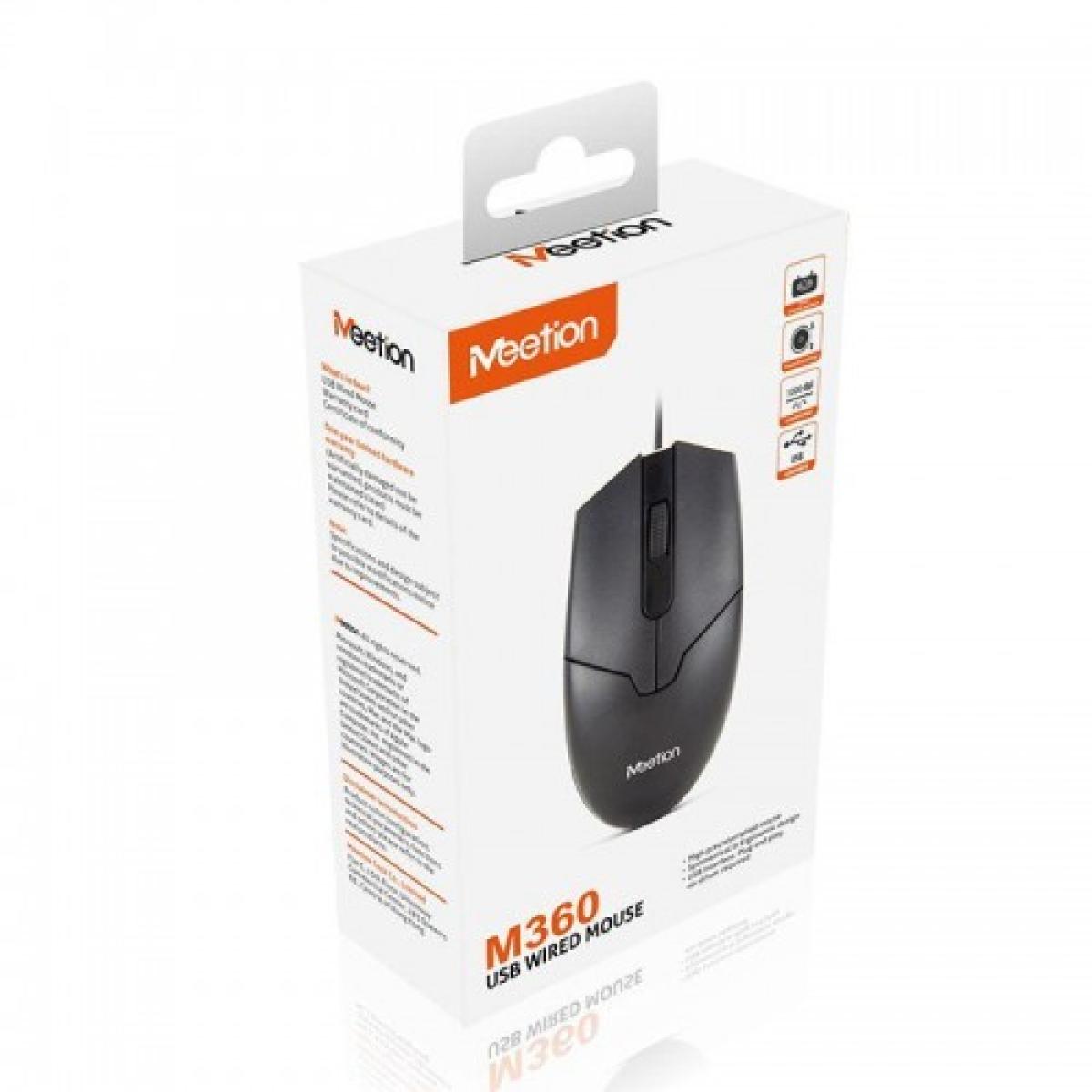 MeeTion M360 USB Wired Mouse, Resolution 1000DPI, Keys: 2+1 (Wheel), Black