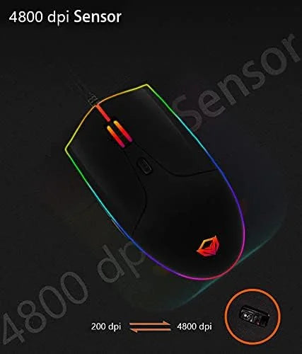 MeeTion MT-GM21 USB Wired RGB Gaming Mouse, Resolution 4800DPI, Keys: 5+1