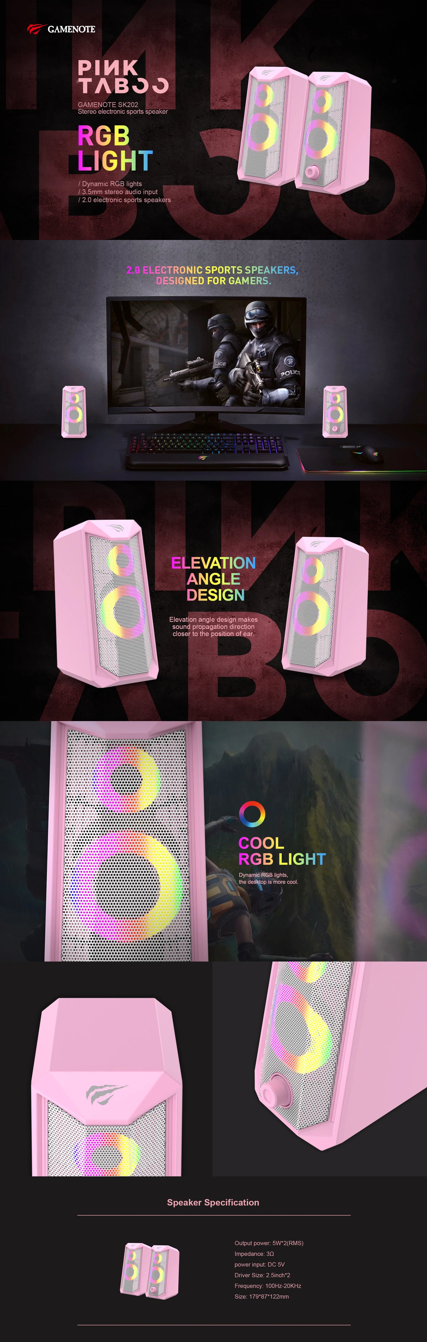 HAVIT Computer Speaker SK202 RGB Stereo Electronic sports speaker The 3.5MM