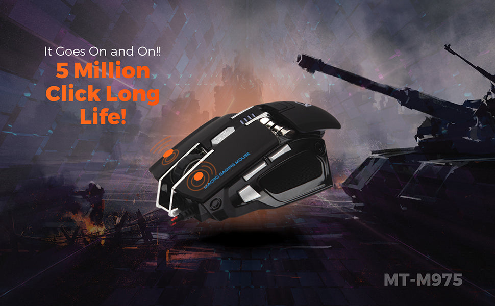 MeeTion MT-M975 USB Corded Gaming Mouse, Resolution 2600DPI, Keys: 6+1