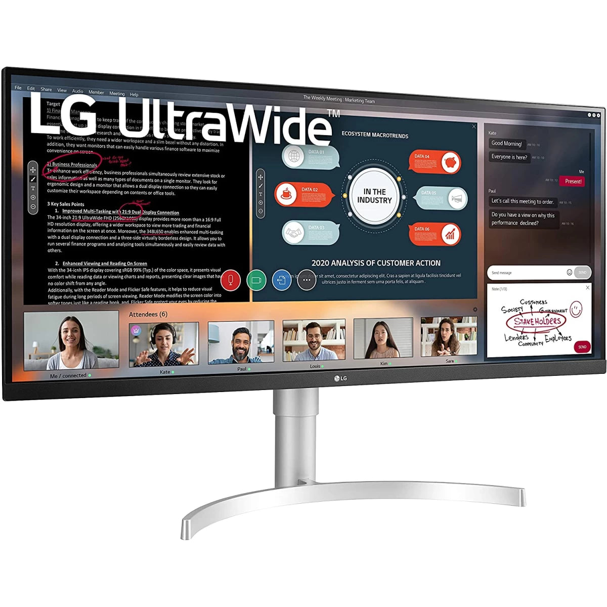 LG 34WQ650-W 34" UltraWide Full HD 2560 x 1080 IPS 100Hz Adjustable Stand