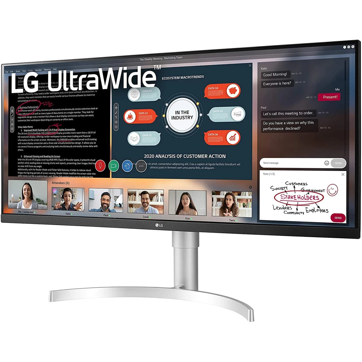 LG 34WQ650-W 34" UltraWide Full HD 2560 x 1080 IPS 100Hz Adjustable Stand