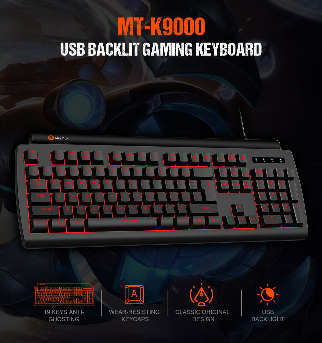 Meetion MT-K9000 Gaming Keyboard, Three Color Backlit, Classic original Design