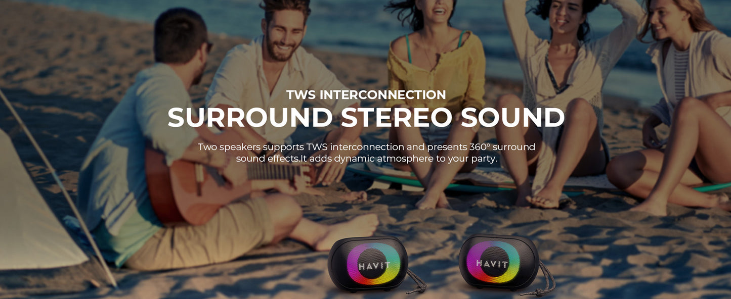 HAVIT Wireless Speaker SK885BT Colorful RGB Light Waterproof 8w Battery: 3.7V/1800mAh
