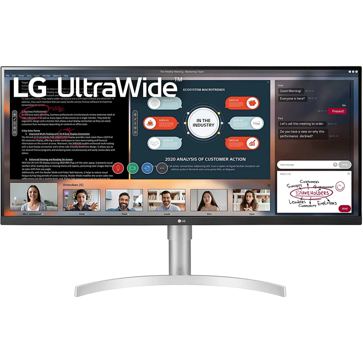 LG 34WQ650-W 34" UltraWide Full HD 2560 x 1080 IPS 100Hz Adjustable Stand