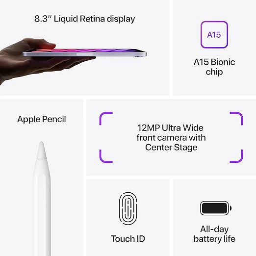 Apple iPad Mini (6th Generation 64GB Wi-Fi )All-Day Battery Life Purple
