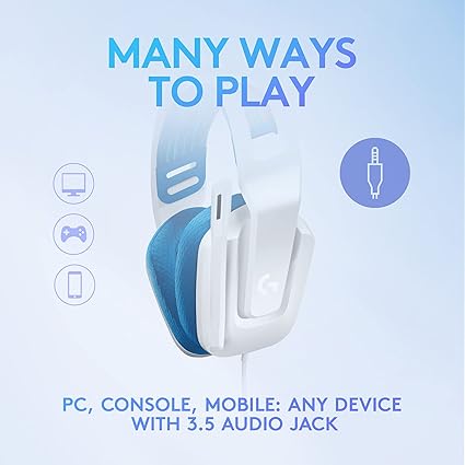 Logitech G335 Wired Gaming Headset, with Flip to Mute Microphone -White