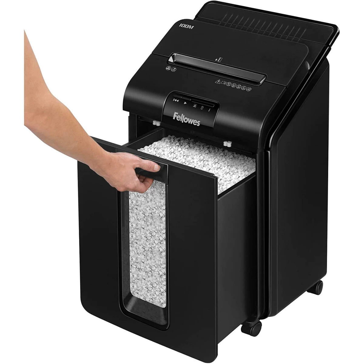 Fellowes AutoMax™ 100M Mini-Cut Shredder 100-Sheet Auto Feed& 10-Sheet Manual Security