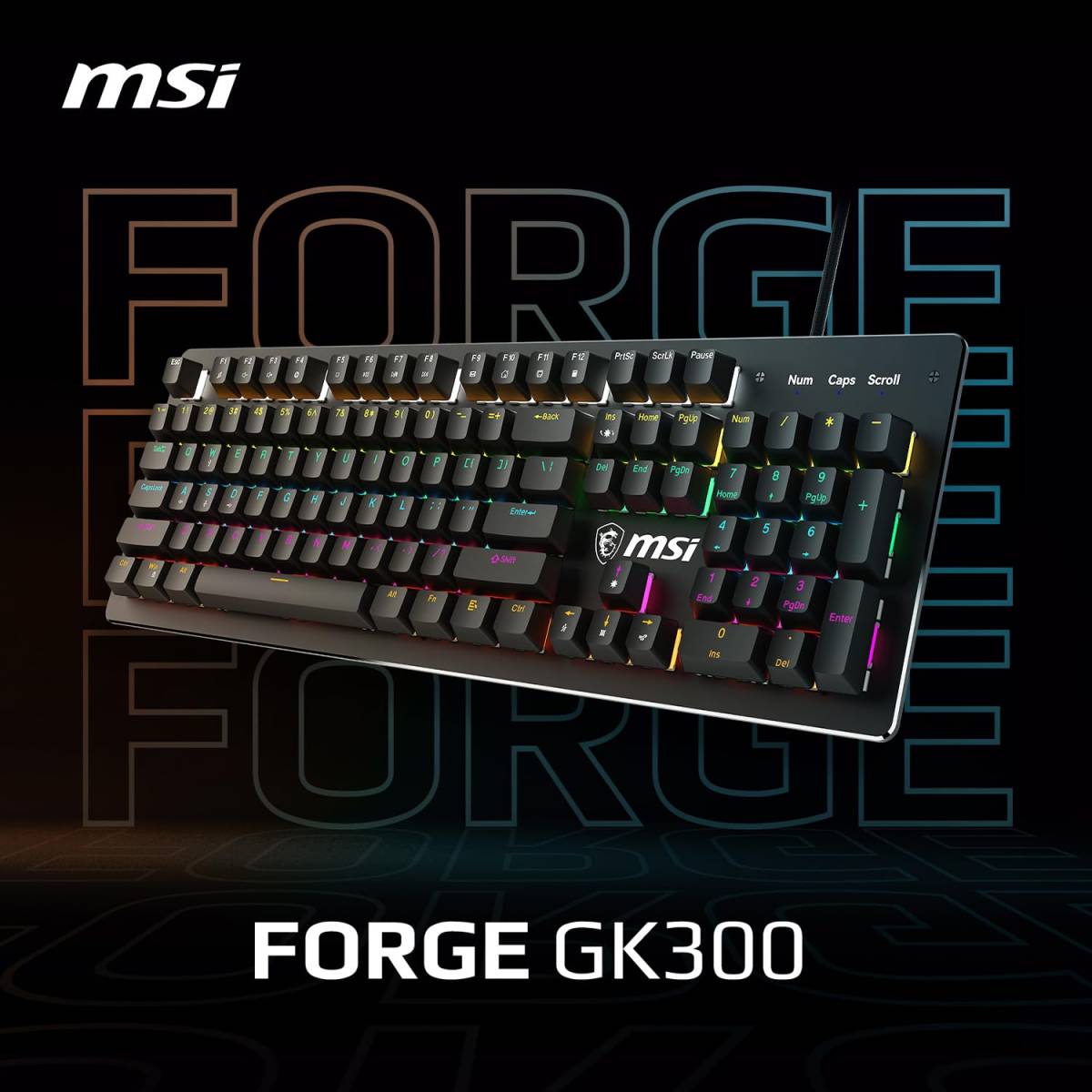 MSI Forge GK300 Blue US Mechanical Keyboard Angle -Adjustable (Black)
