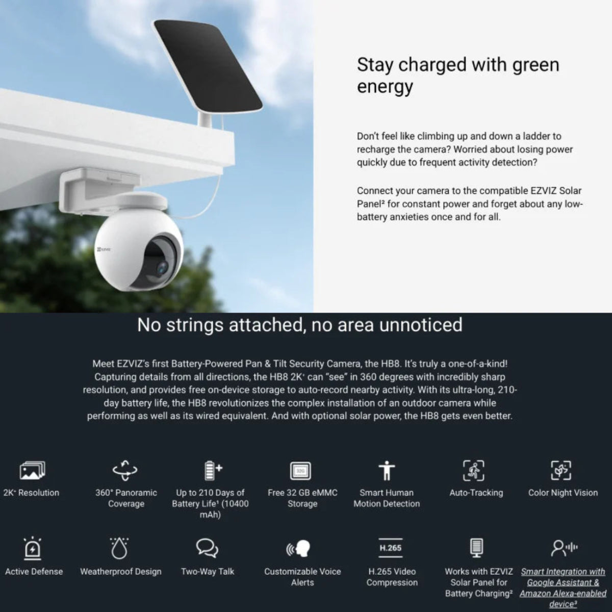 Ezviz (2K+-4MP) PT Battery-Powered Pan &Tilt Wi-Fi Camera with Solar Panel
