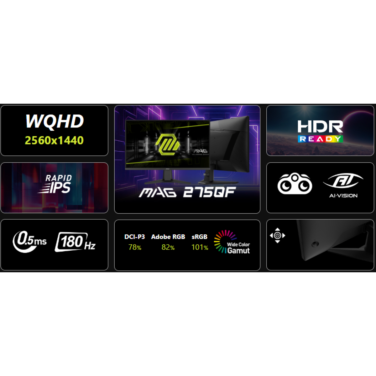 MSI MAG 275QF 27-inch 2K Gaming Monitor, 2560 x 1440 (UHD)