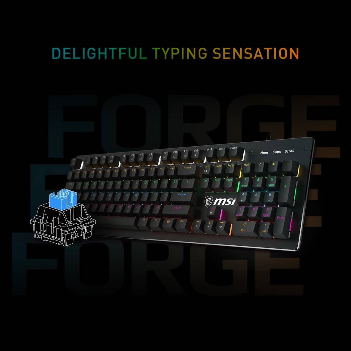 MSI Forge GK300 Blue US Mechanical Keyboard Angle -Adjustable (Black)