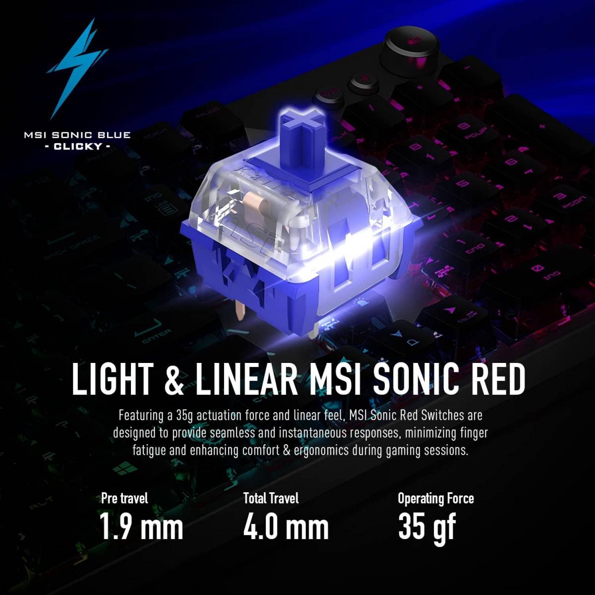 MSI Vigor GK71 Sonic AR Mechanical RGB Gaming Keyboard Sonic Blue Switches