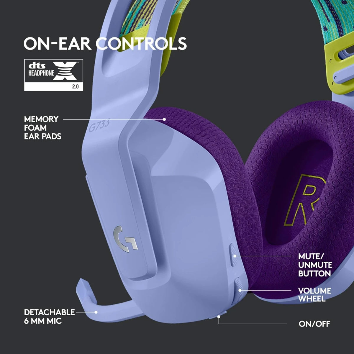 Logitech G733 LIGHTSPEED Wireless RGB Gaming Headset , Ultra-Lightweight -Lilac