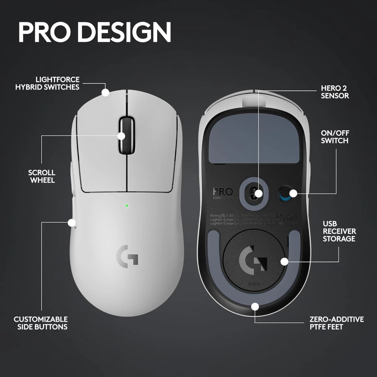 Logitech G PRO X SUPERLIGHT 2 LIGHTSPEED Wireless Gaming Mouse -White
