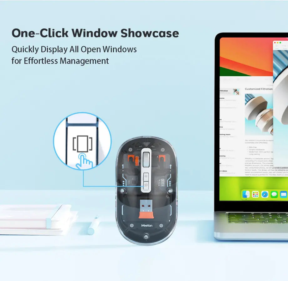 MeeTion BTM005 Slim, Rechargeable, Bluetooth, Silent Mouse, 10m, 2400DPI