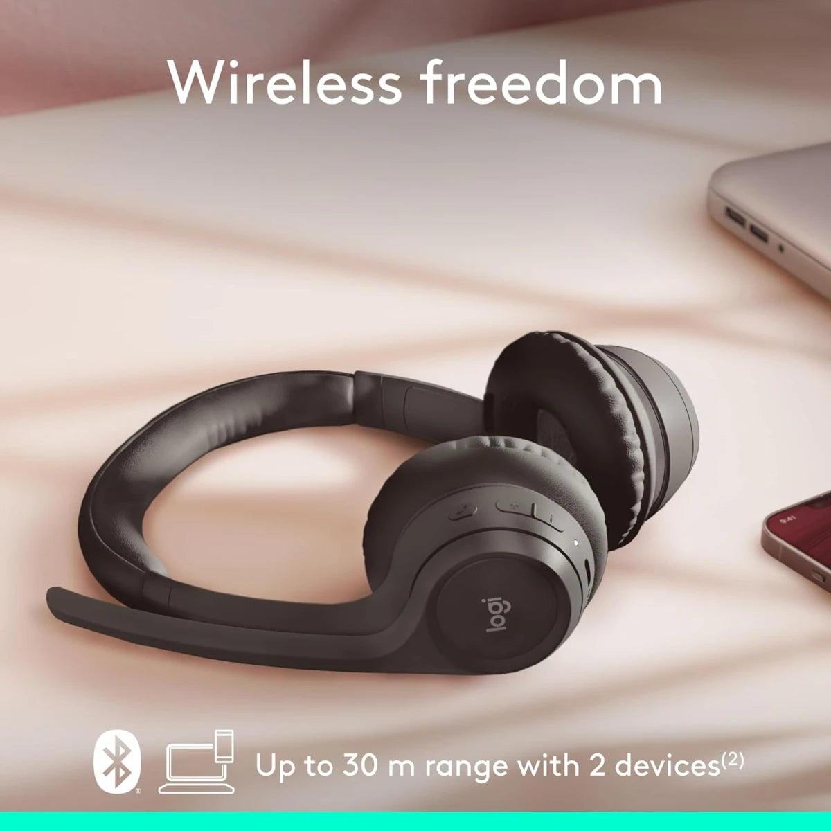 Logitech Zone 300 Wireless Headset, 30mm Driver Size, Noise-Canceling -Midnight Black