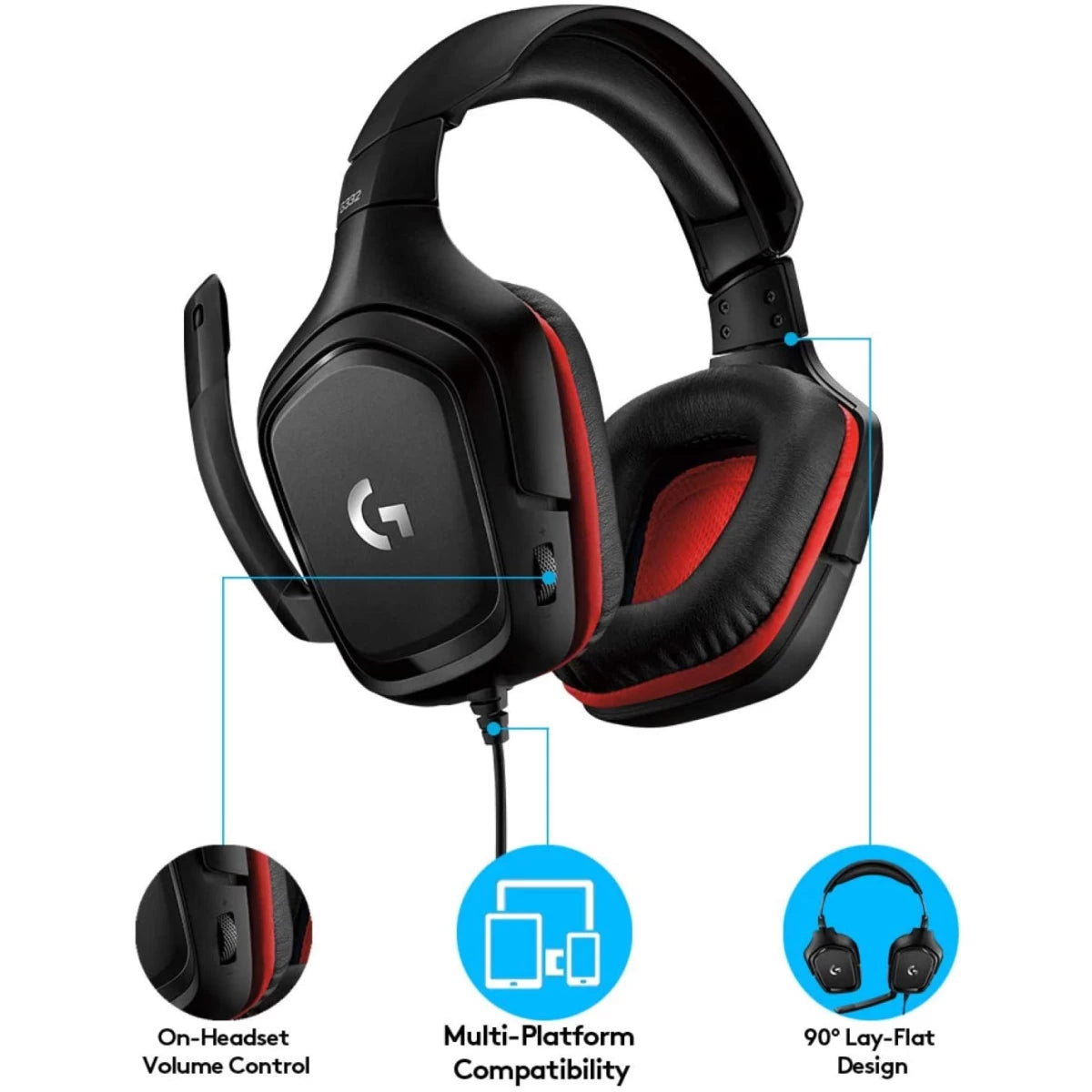 Logitech G332 Rotating Leatherette Ear Cups 3.5 mm Audio Jack ,Black