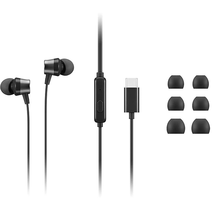 Lenovo In-Ear USB-C Headphone Wired Stereo Enterprise-Grade Mic - Black