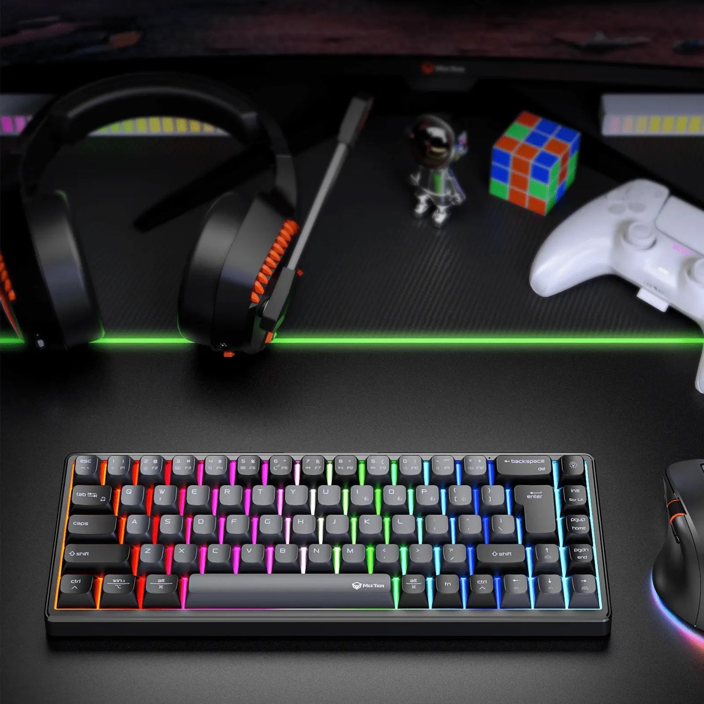 Meetion MT-MK12 Tri Mode Mechanical 65% Gaming Keyboard, Hot-Swap, RGB