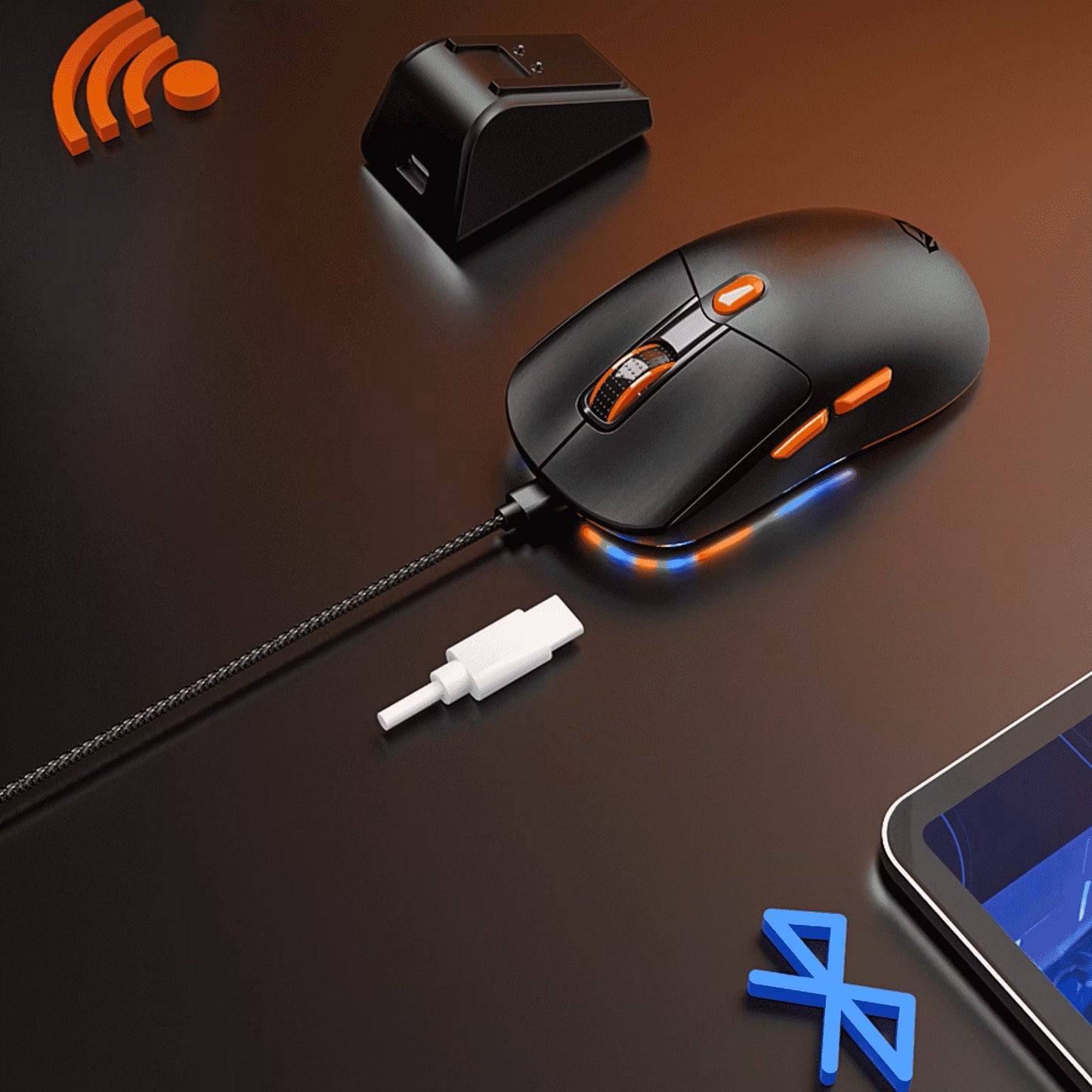 Meetion GW38 Gaming Mouse, Tri-Mode, with Magnetic Charging Dock, 8000DPI