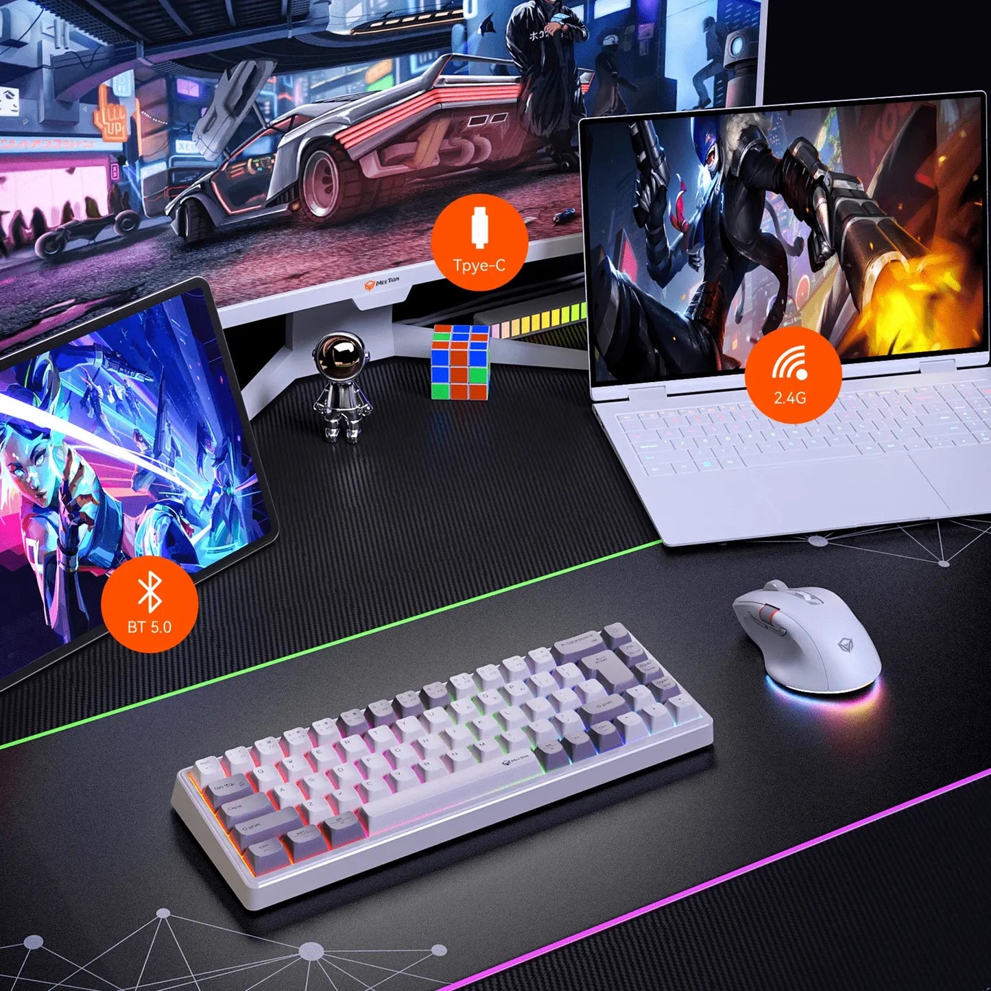 Meetion MT-MK12 Tri Mode Mechanical 65% Gaming Keyboard, Hot-Swap, RGB
