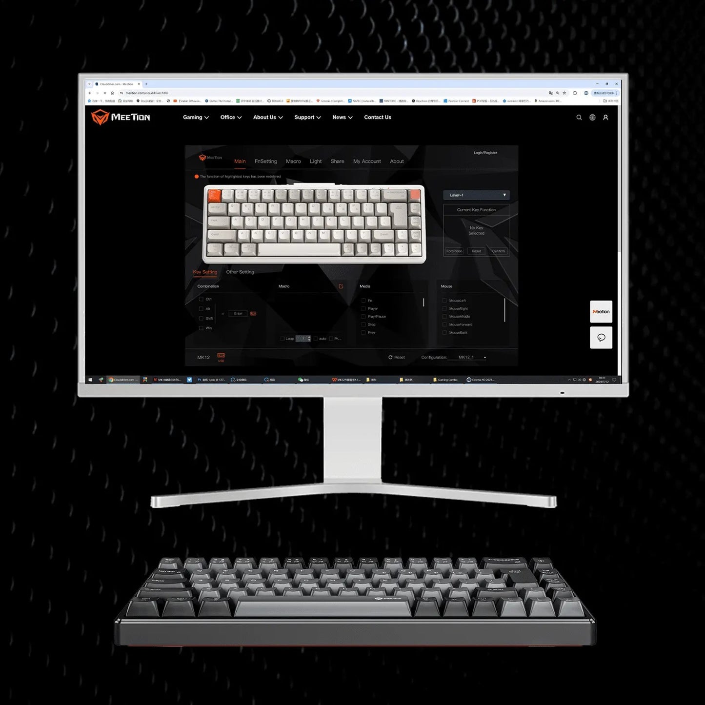 Meetion MT-MK12 Tri Mode Mechanical 65% Gaming Keyboard, Hot-Swap, RGB
