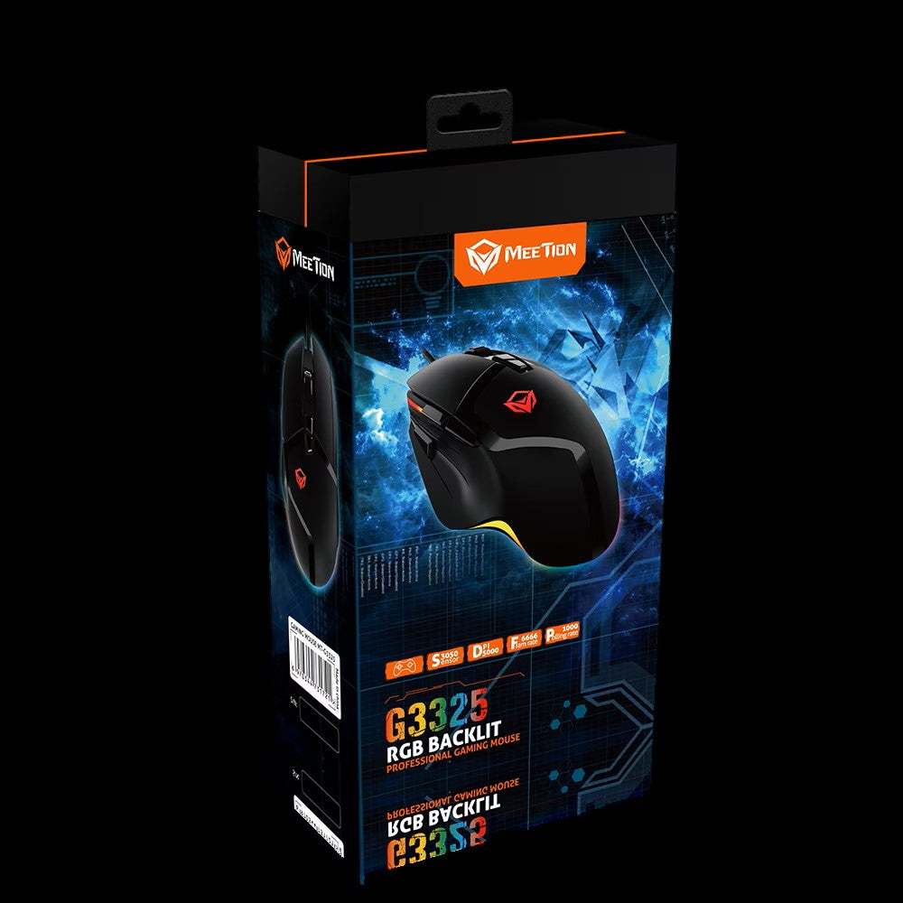 MeeTion MT-G3325 USB RGB Professional Gaming Mouse, Resolution 5000DPI, Keys:8
