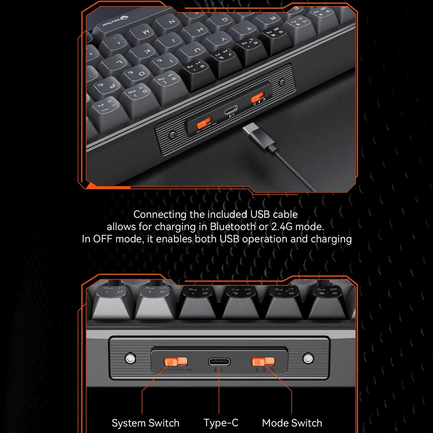 Meetion MT-MK12 Tri Mode Mechanical 65% Gaming Keyboard, Hot-Swap, RGB