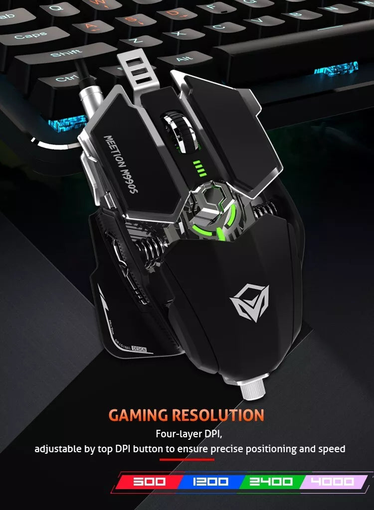 MeeTion MT-M990S USB RGB Programmable Gaming Mouse, Resolution 4000DPI, Keys:9