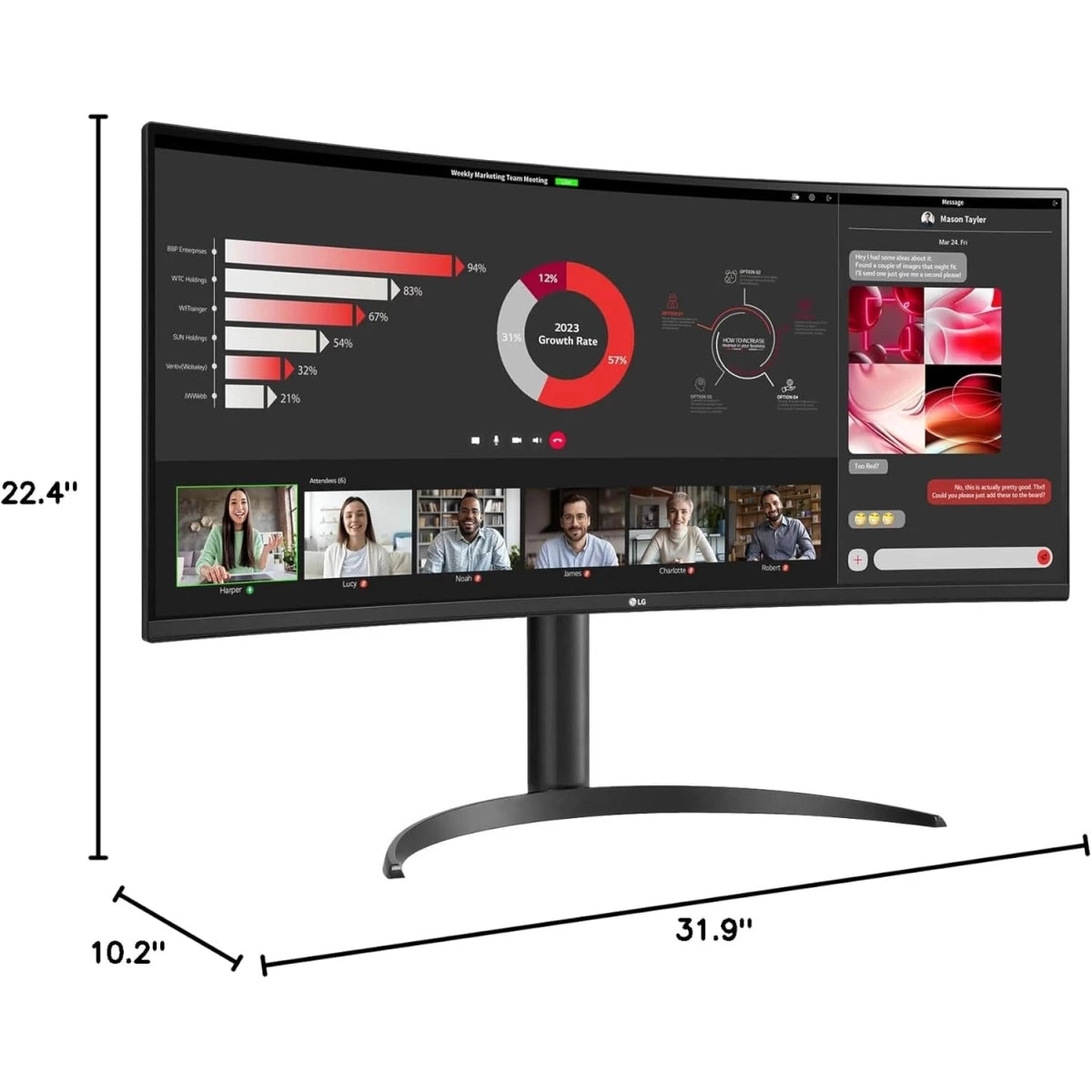 LG 34WR55QC-B 34" Curved Ultrawide 2K Free Sync Height Adjustable Stand