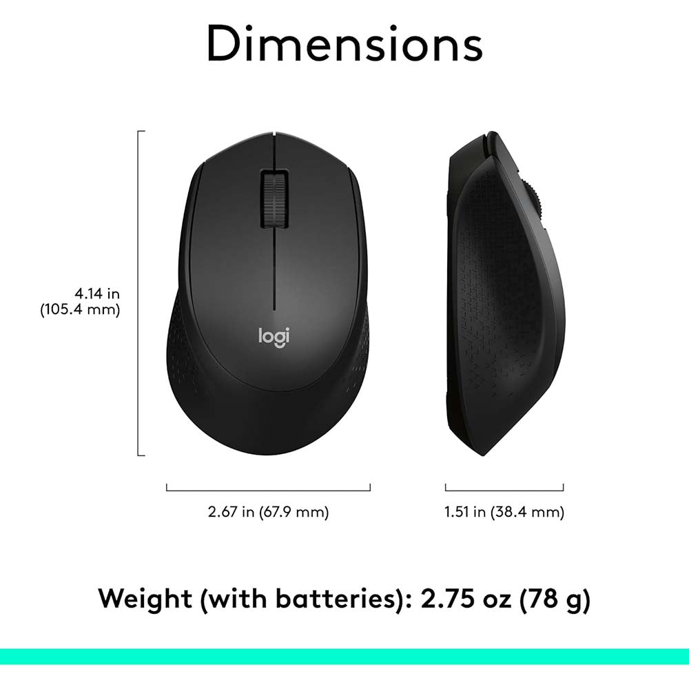 Logitech M330 Silent Plus Wireless Optical Mouse Quieter Click - Black
