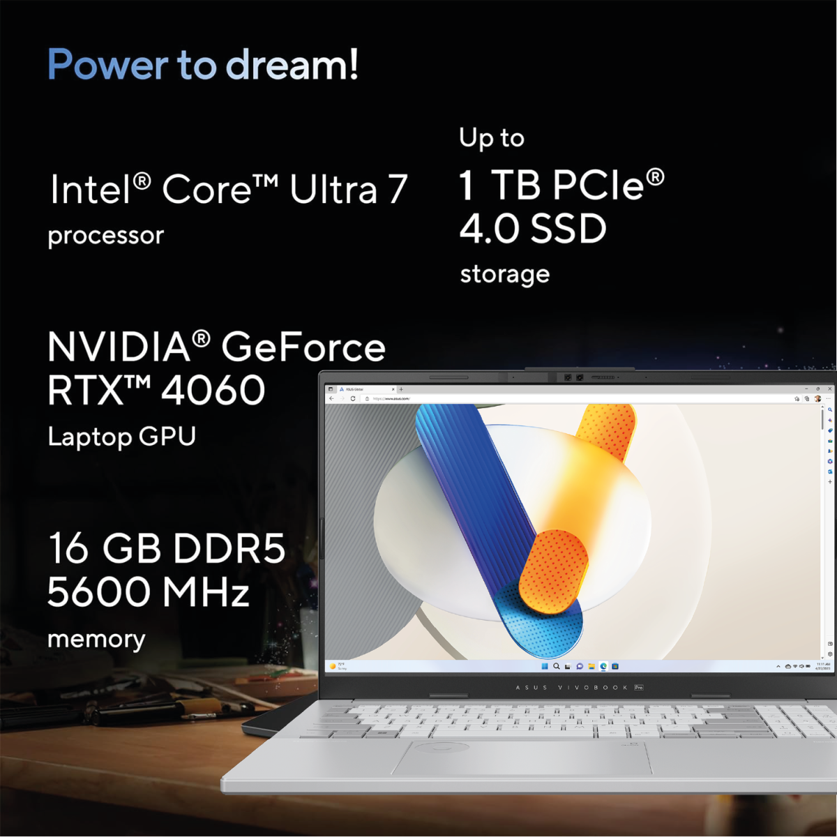 ASUS Vivobook Pro 15 Intel Core Ultra 7 15.6” 3K 120Hz GeForce RTX™ 4050 Laptop